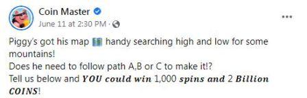 Coin Master Facebook page rewards
